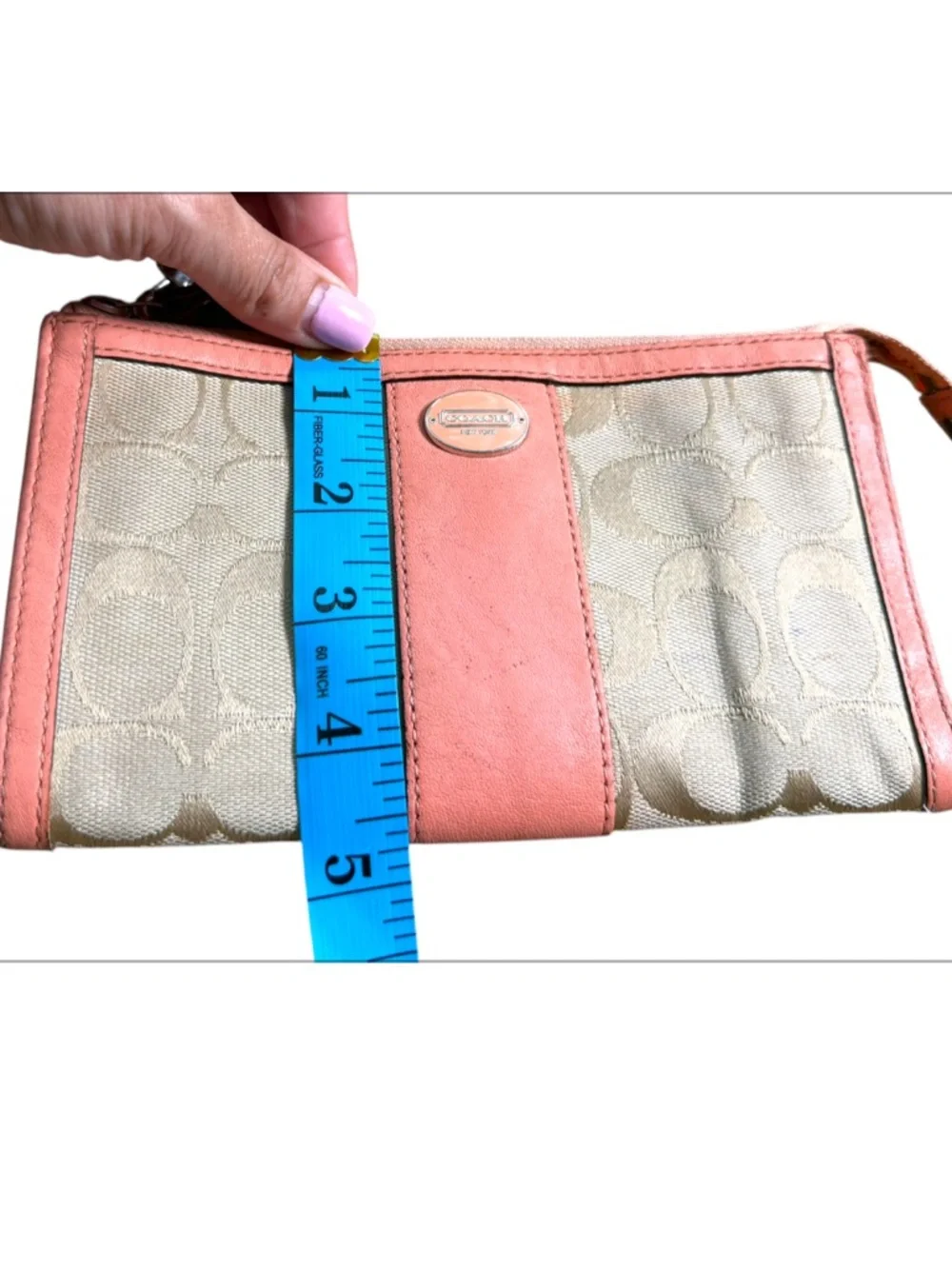 Coach Vintage Y2K Wristlet Pink/ Coral color Signature C Jaquard Canvas Leather - Picture 14 of 14